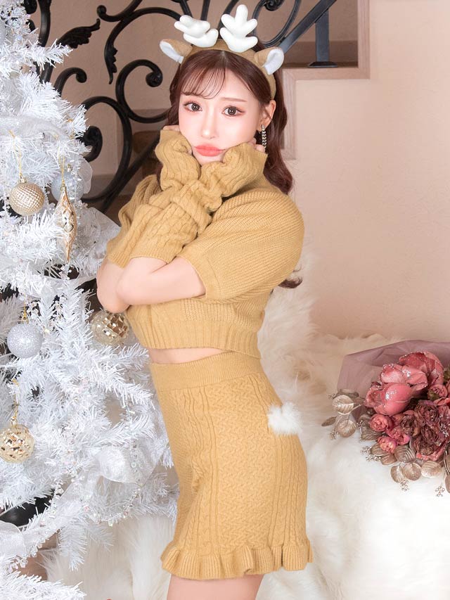 明日花キララ着用[4点SET]パフスリーブニットサンタ&トナカイクリスマスコスチューム【2025サンタ/コスプレ】