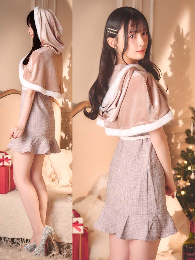 [3点SET]ケープ付きツイードベアトップマーメイドサンタコスチューム【2025サンタ/コスプレ】