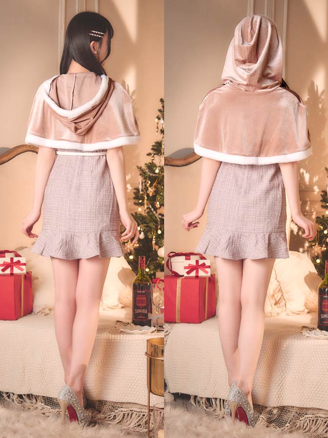 [3点SET]ケープ付きツイードベアトップマーメイドサンタコスチューム【2025サンタ/コスプレ】