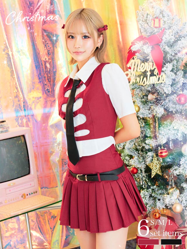 [6点SET]アイドル風ネクタイ×ベスト制服サンタコスチューム【2025サンタ/コスプレ】