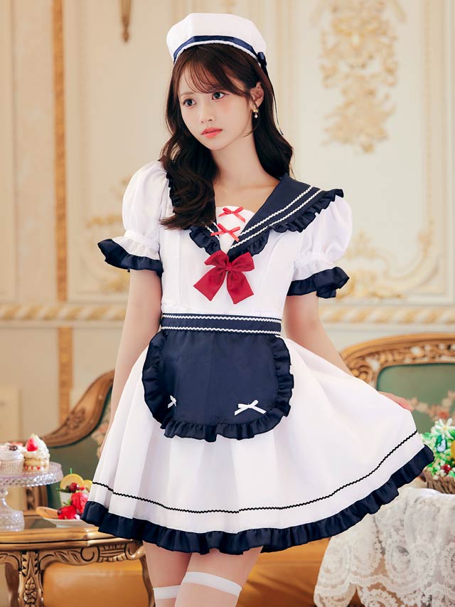 10/3新作![4点SET]マリンセーラーメイドコスチューム【2025ハロウィン/コスプレ】