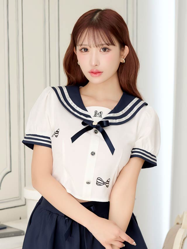 10/3新作![3点SET]ガーリーリボンセーラー服コスチューム[伊藤桃々着用]【2025ハロウィン/コスプレ】