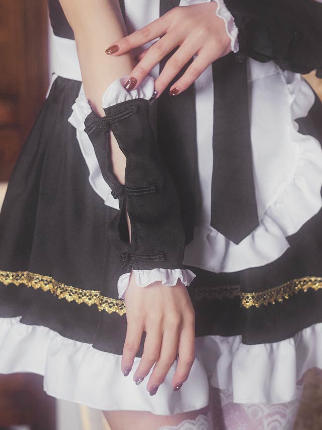 《ハロウィン早得★送料無料》[5点SET]チャイナパンダメイドコスチューム