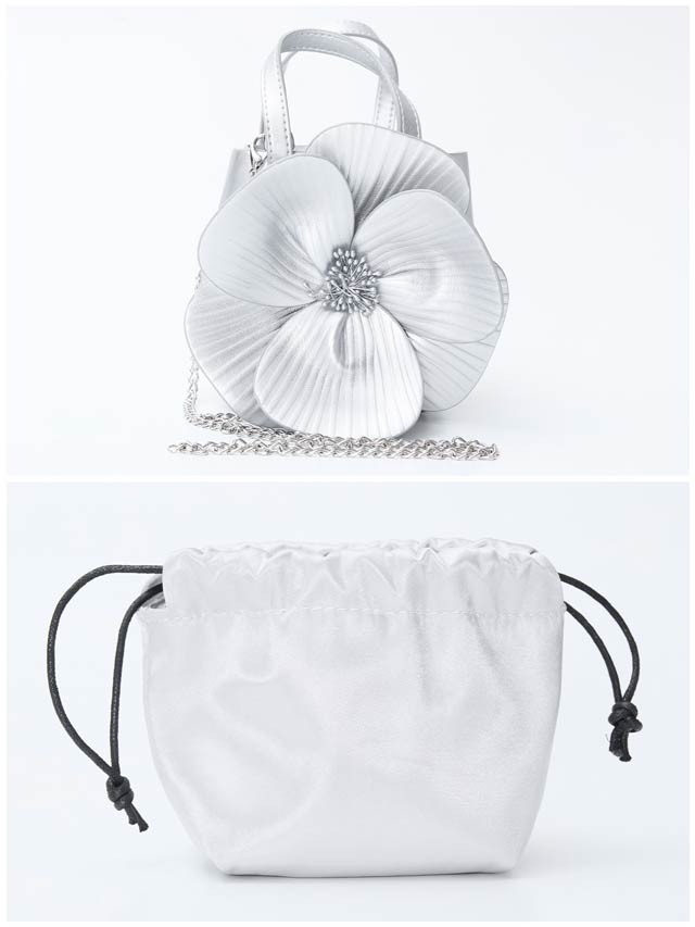 [2way]フロントプリーツフラワーチェーンショルダー＆ハンドバッグ