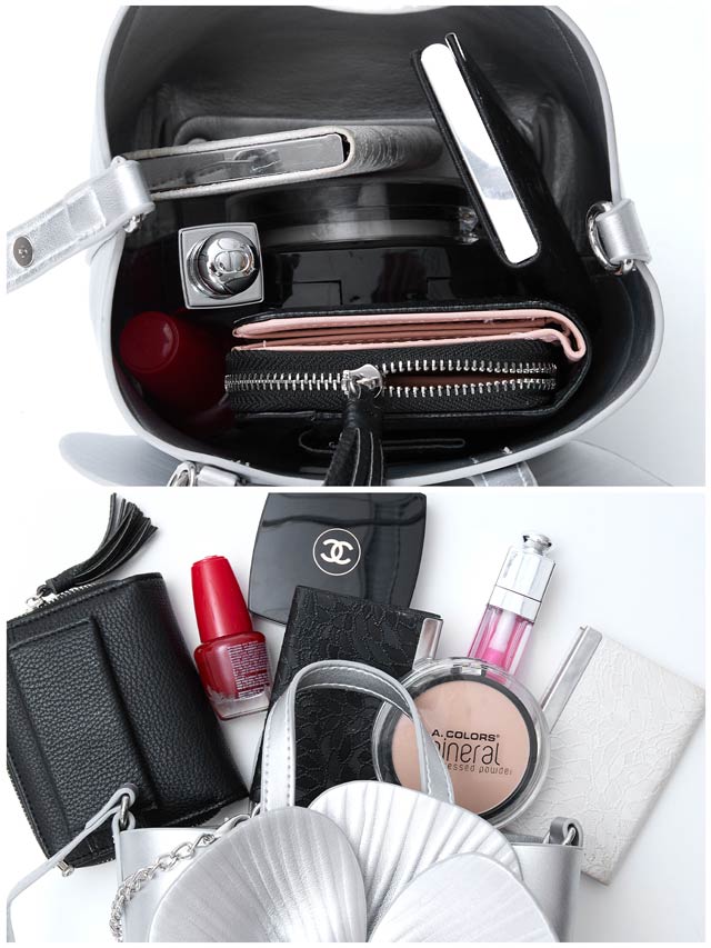 [2way]フロントプリーツフラワーチェーンショルダー＆ハンドバッグ