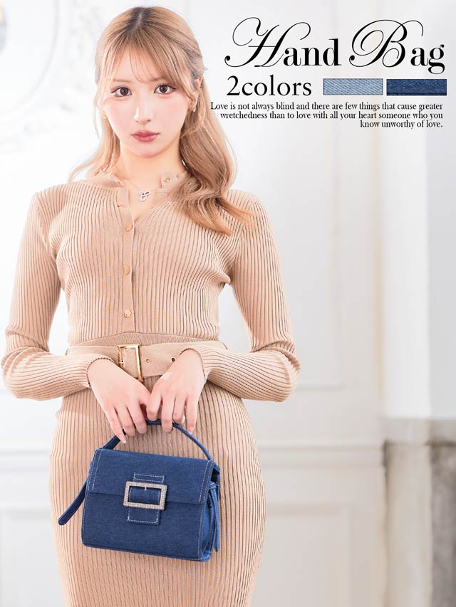 [2way]カジュアルデニムスクエアビジューショルダー＆ハンドバッグ