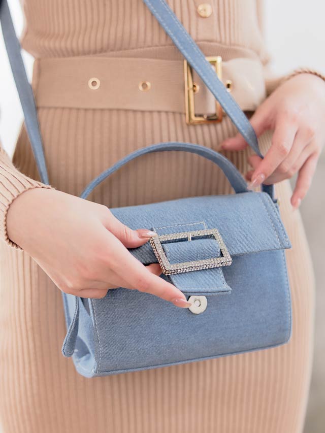 [2way]カジュアルデニムスクエアビジューショルダー＆ハンドバッグ