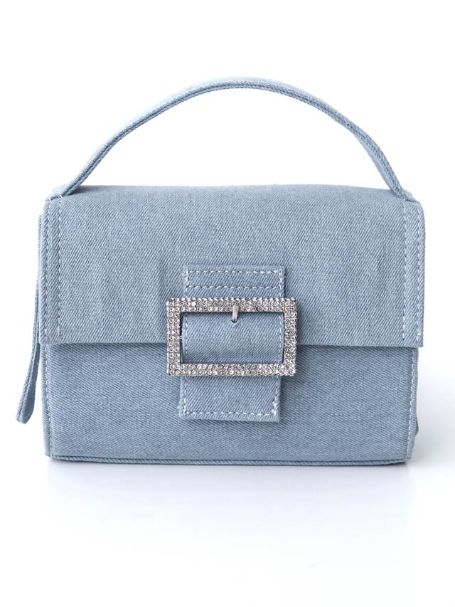 [2way]カジュアルデニムスクエアビジューショルダー＆ハンドバッグ
