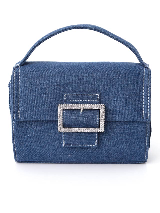 [2way]カジュアルデニムスクエアビジューショルダー＆ハンドバッグ