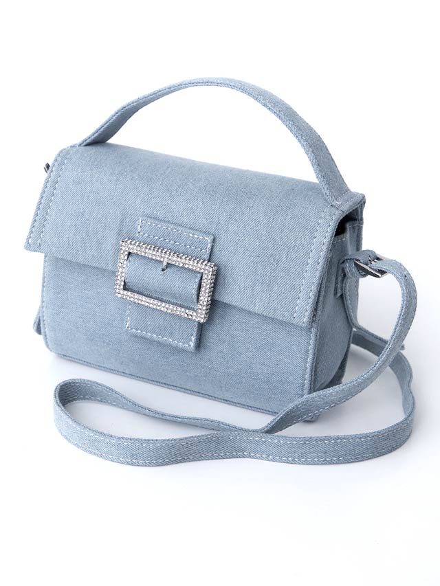 [2way]カジュアルデニムスクエアビジューショルダー＆ハンドバッグ