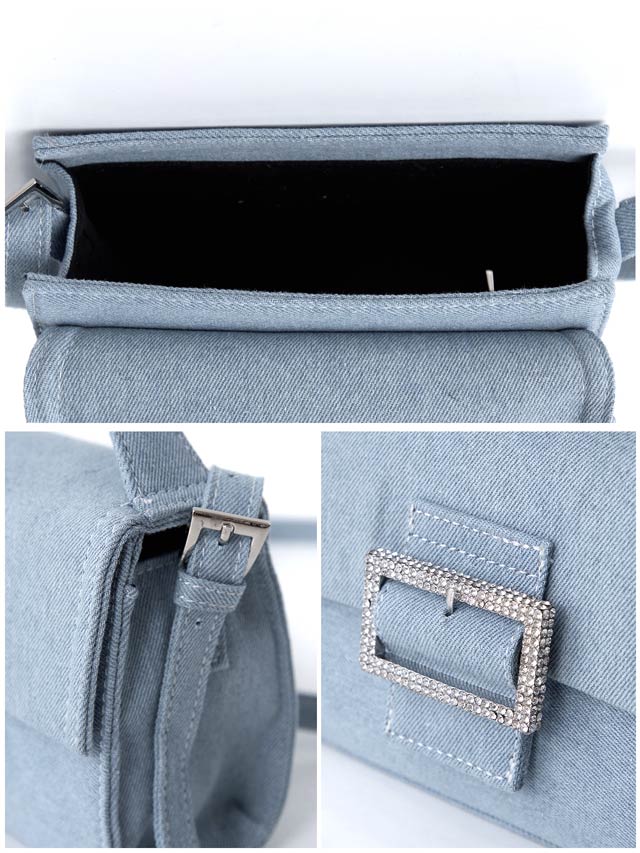 [2way]カジュアルデニムスクエアビジューショルダー＆ハンドバッグ