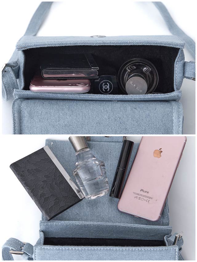 [2way]カジュアルデニムスクエアビジューショルダー＆ハンドバッグ