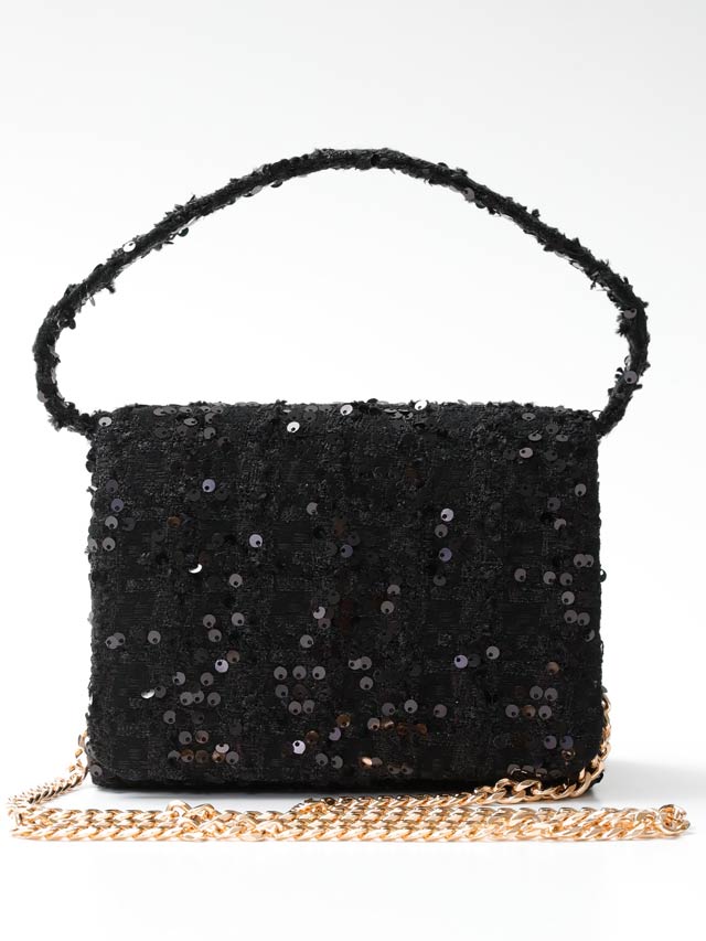 [2way]ツイードラメスパンコールショルダー＆ハンドバッグ