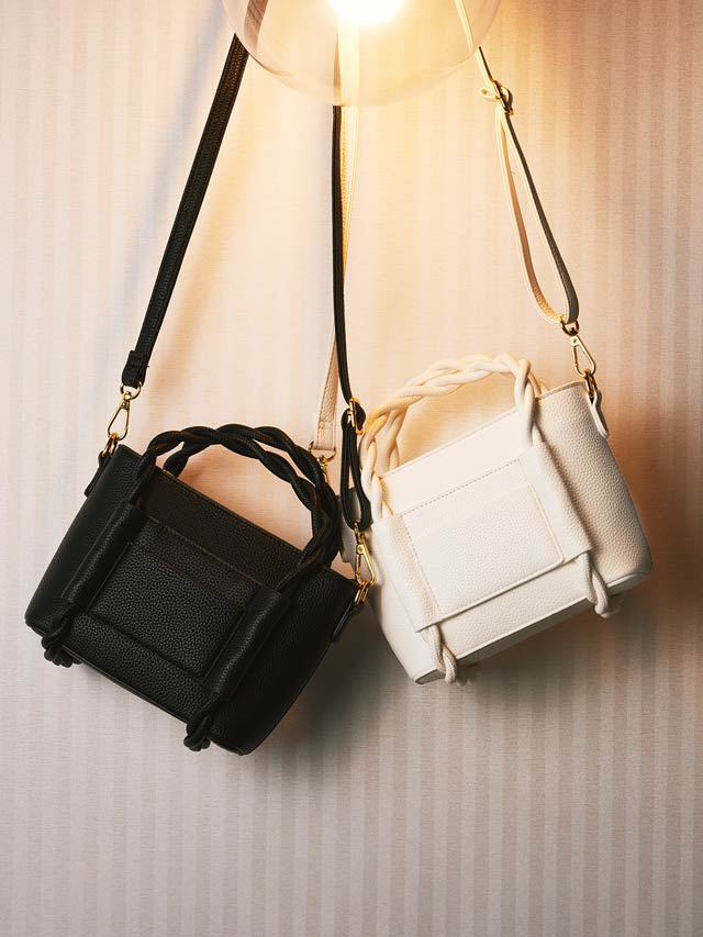 [2way]ツイストハンドル スクエアショルダー＆ハンドバッグ