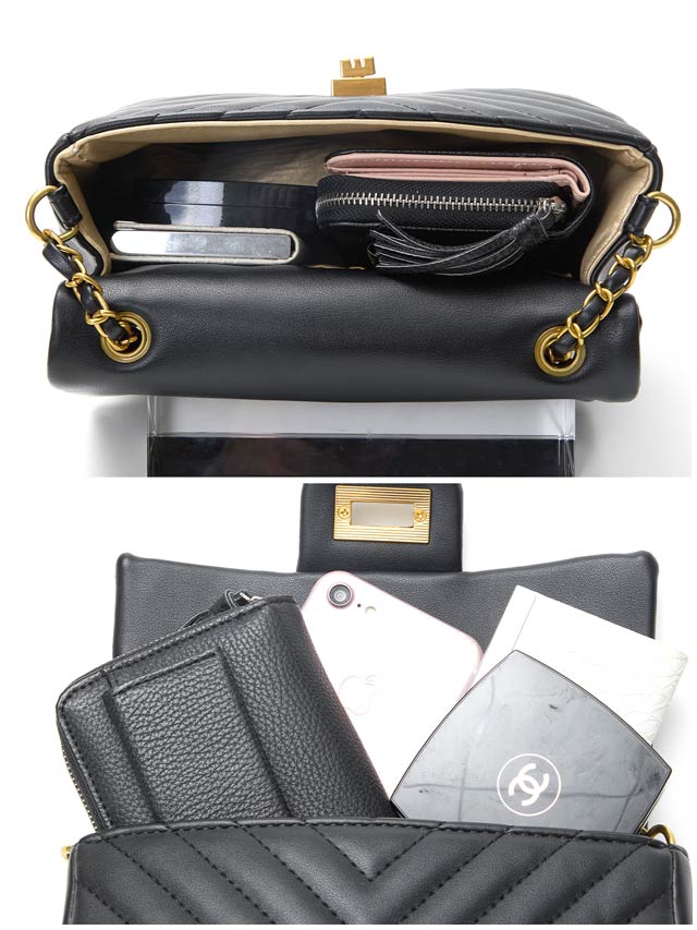 8/1再入荷![2way]Vキルティングチェーンショルダー＆ハンドバッグ