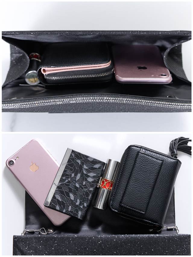 5/21新作![2way]グリッターウェーブラインストーンビジューショルダー＆クラッチバッグ