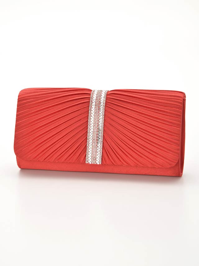 [全2色][2way]サテンプリーツxラインストーン付クラッチバッグ