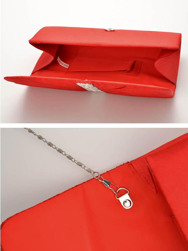 [全2色][2way]サテンプリーツxラインストーン付クラッチバッグ