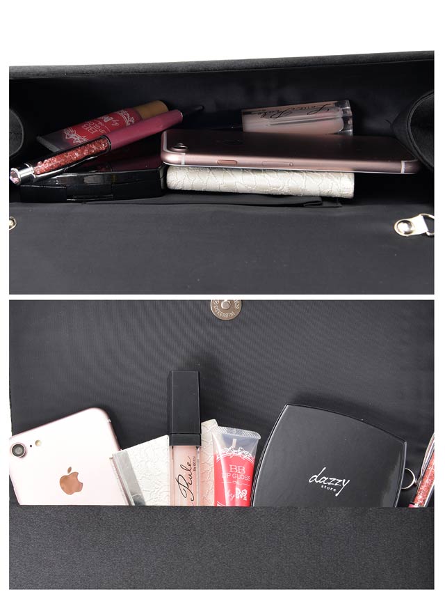 [全2色][2way]サテンプリーツxラインストーン付クラッチバッグ