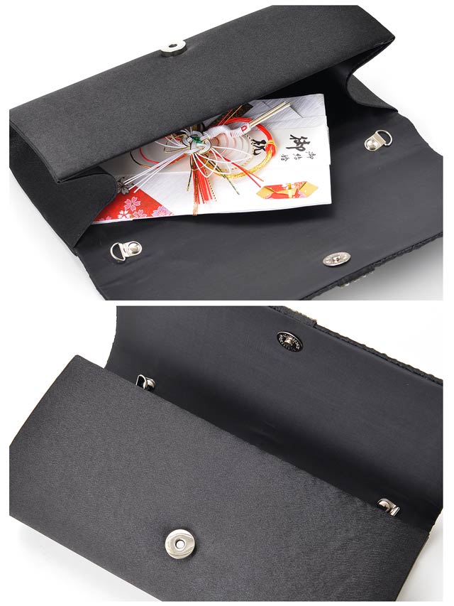 [全2色][2way]サテンプリーツxラインストーン付クラッチバッグ