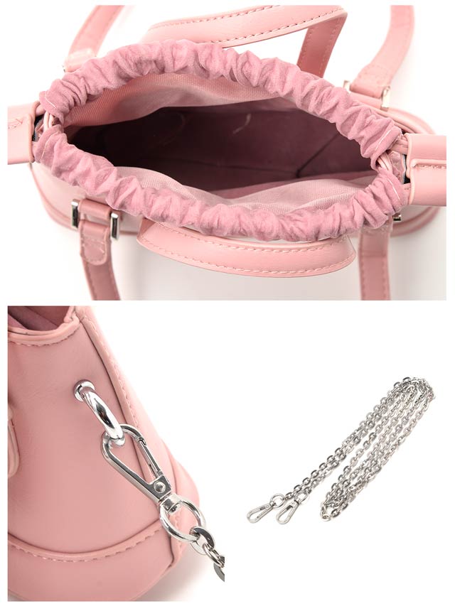 [全2色][2way]ワンカラー巾着ミニハンドバッグ