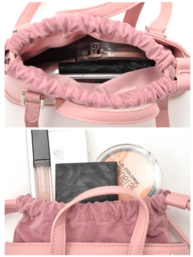 [全2色][2way]ワンカラー巾着ミニハンドバッグ