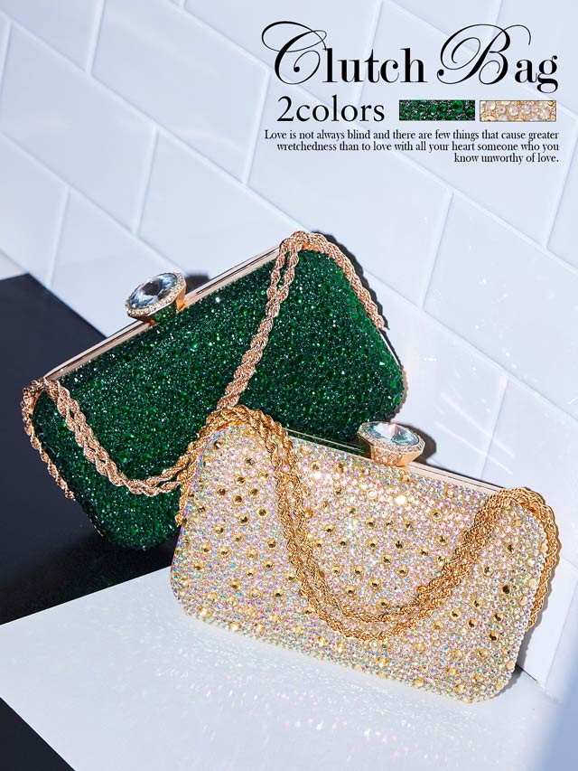 [2way]ラグジュアリーグリッターストーンハンド＆ショルダーバッグ