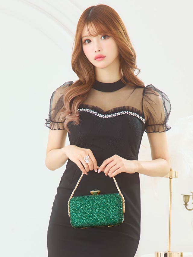 [2way]ラグジュアリーグリッターストーンハンド＆ショルダーバッグ