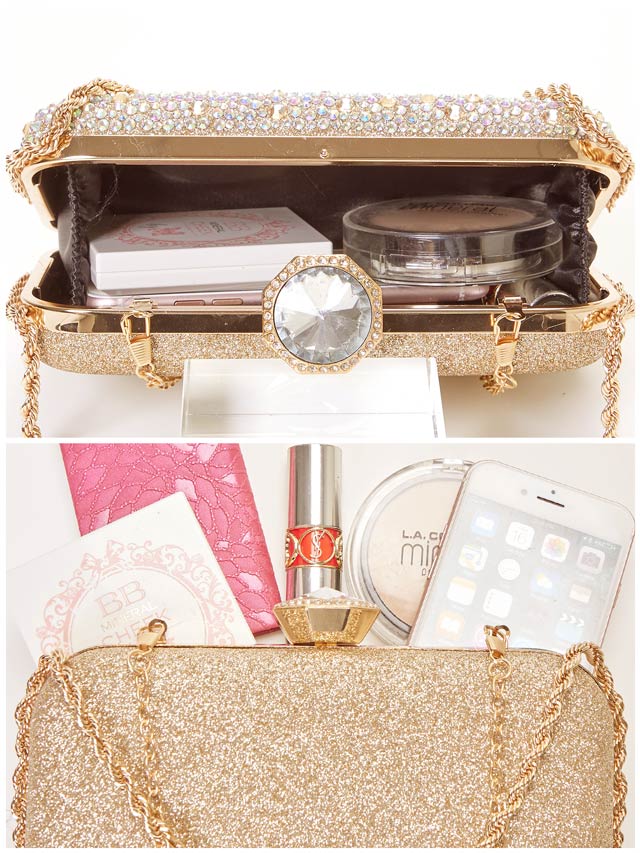 [2way]ラグジュアリーグリッターストーンハンド＆ショルダーバッグ