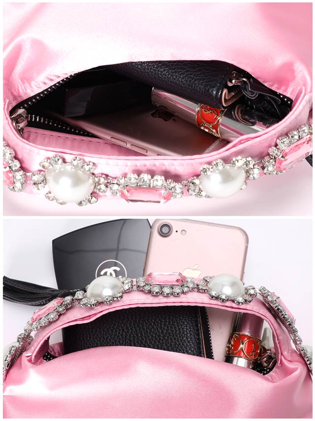 ゴージャスジュエリーサテンハンドバッグ