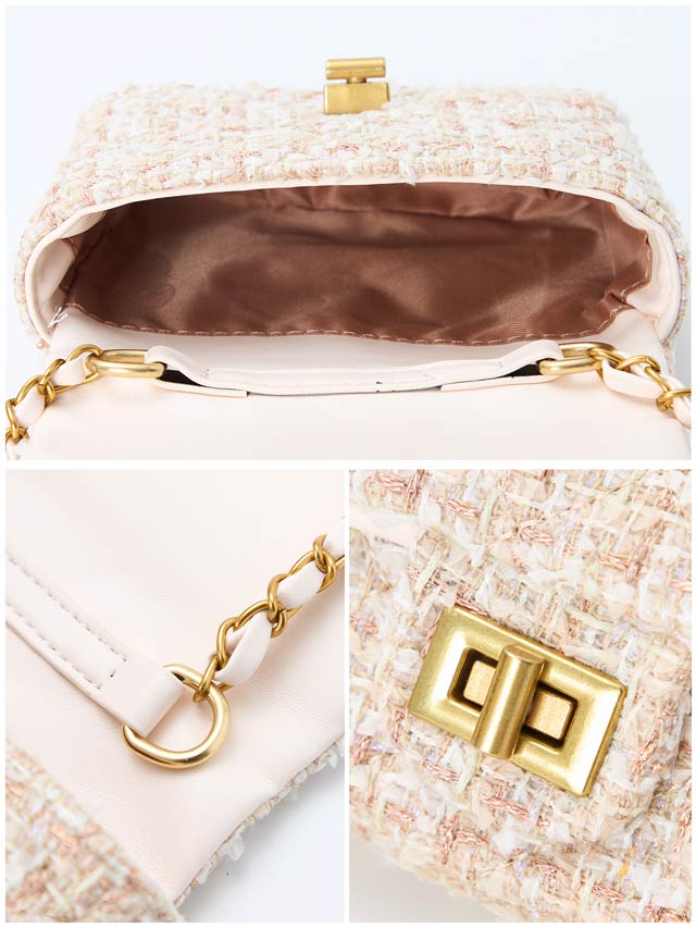 8/1再入荷! ミックスツイードバックルショルダーバッグ