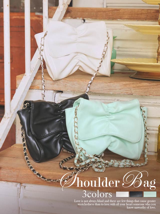 ギャザーリボンモチーフチェーンショルダーバッグ