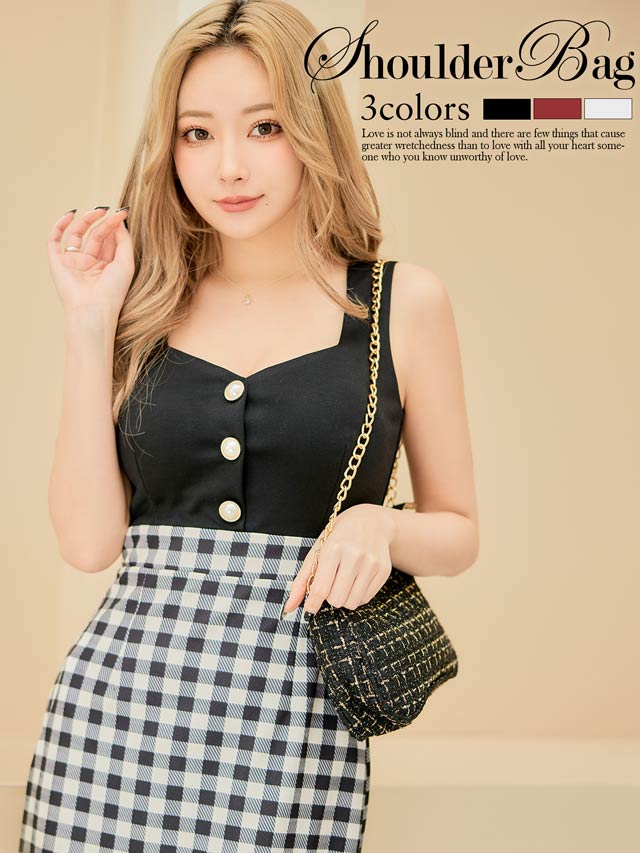 ラメツイードチェックチェーンショルダーバッグ