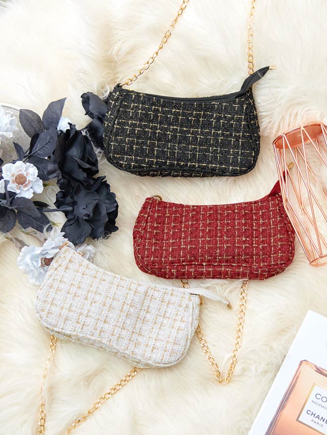 ラメツイードチェックチェーンショルダーバッグ