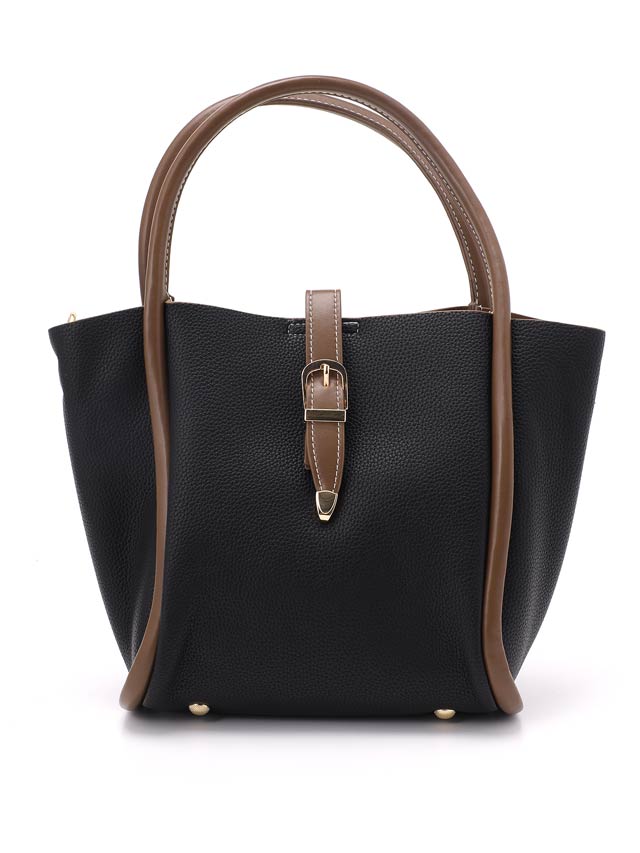 [2way]バイカラーパイピングベルトハンドバッグ＆ショルダーバッグ