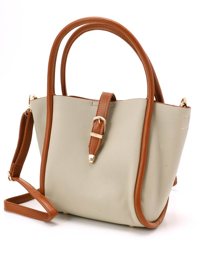 [2way]バイカラーパイピングベルトハンドバッグ＆ショルダーバッグ