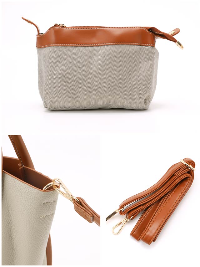 [2way]バイカラーパイピングベルトハンドバッグ＆ショルダーバッグ