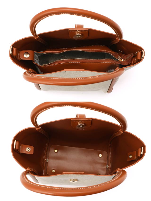 [2way]バイカラーパイピングベルトハンドバッグ＆ショルダーバッグ