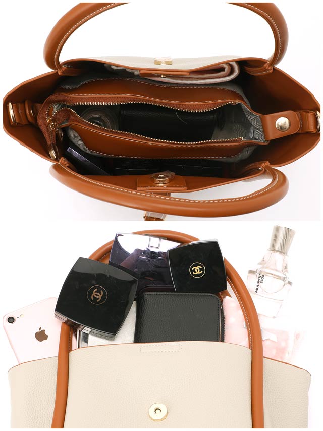 [2way]バイカラーパイピングベルトハンドバッグ＆ショルダーバッグ