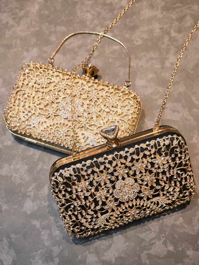 [2way]ゴージャスラメフラワービジュークラッチバッグ