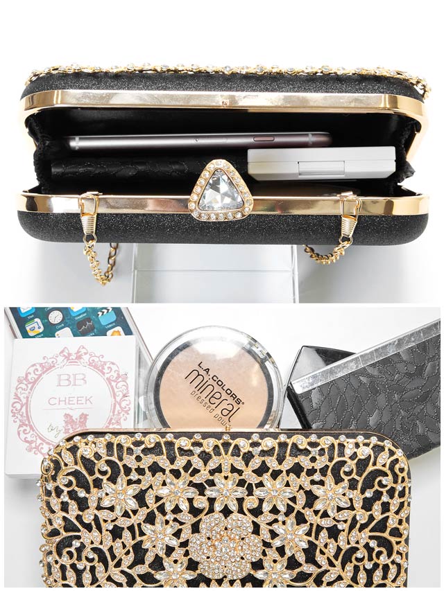 [2way]ゴージャスラメフラワービジュークラッチバッグ