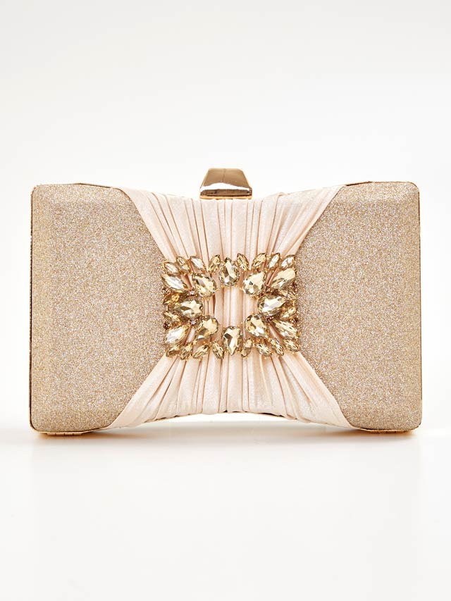 [2way]シャイニープリーツスクエアビジュークラッチバッグ