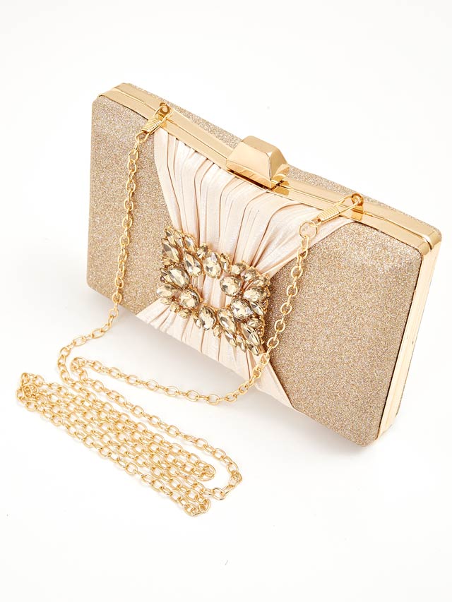 [2way]シャイニープリーツスクエアビジュークラッチバッグ