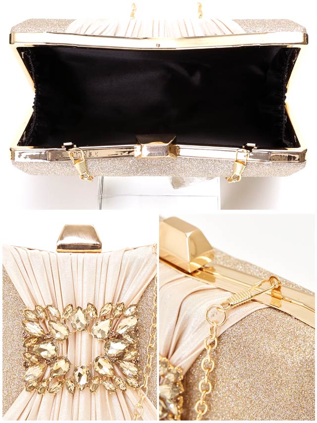 [2way]シャイニープリーツスクエアビジュークラッチバッグ