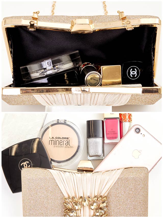 [2way]シャイニープリーツスクエアビジュークラッチバッグ