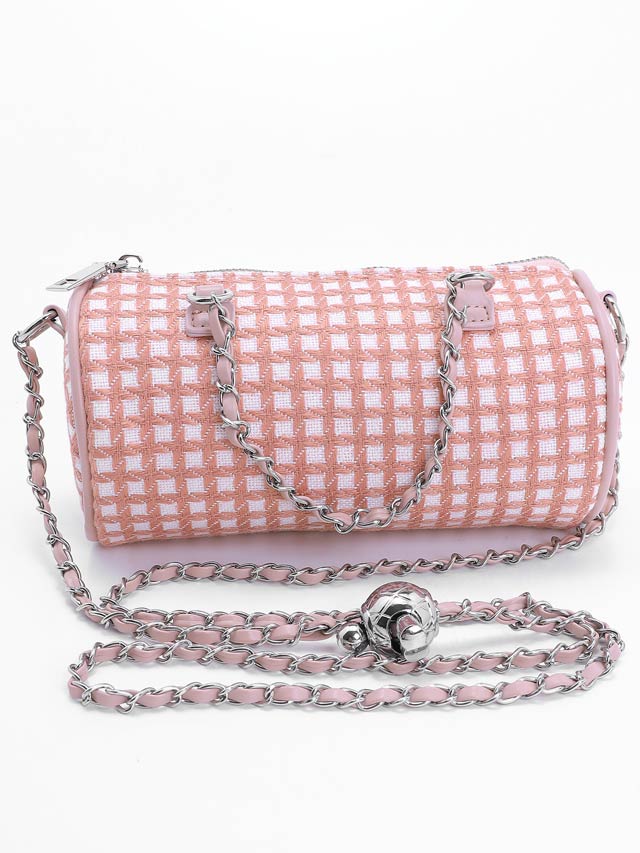 ツイードチェックシリンダーショルダーバッグ