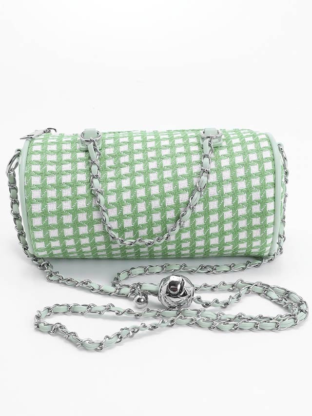 ツイードチェックシリンダーショルダーバッグ