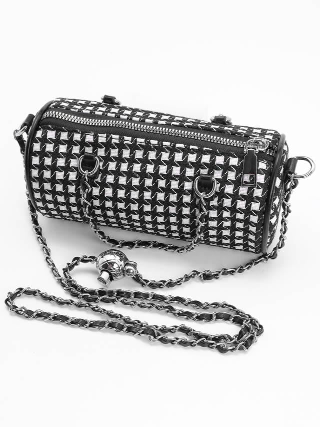 ツイードチェックシリンダーショルダーバッグ