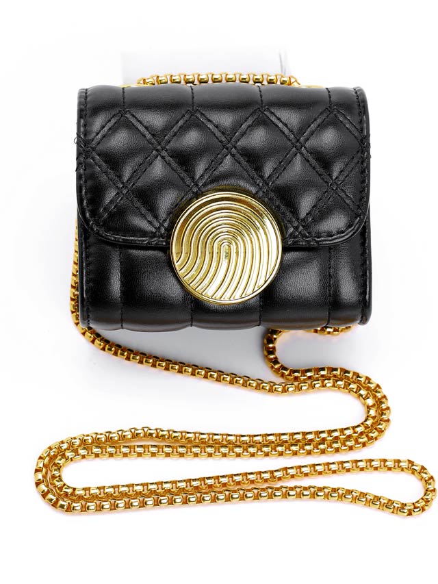 キルティングラウンドゴールドバックルショルダーバッグ