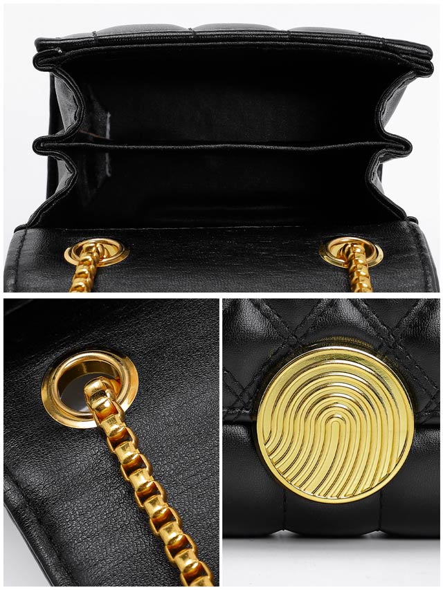 キルティングラウンドゴールドバックルショルダーバッグ